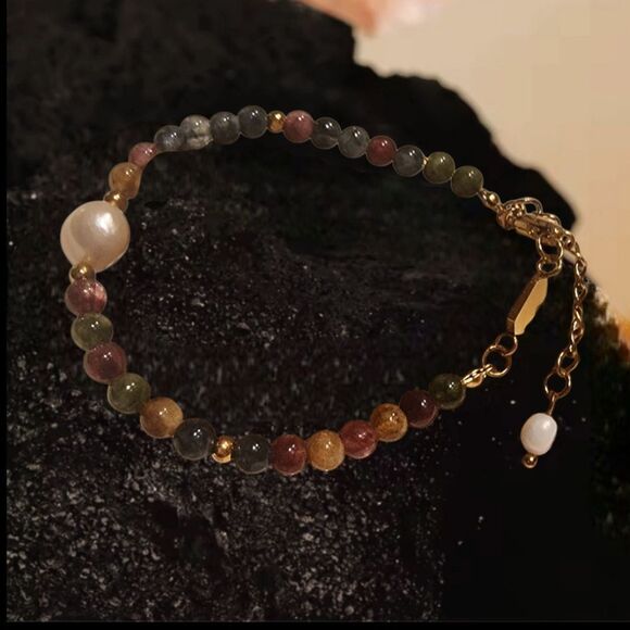 New ANTHRO 18k Gold, Tourmaline, Pearl, Gemstone Bracelet - Picture 5 of 10